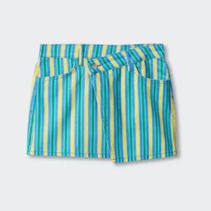 NWT Mango x Simon Miller Multi-colored striped Blue/Yellow Asymmetric Mini Skirt